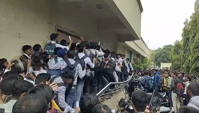 Job aspirants waiting in line for walk-in interview in Ankleshwar, Gujarat